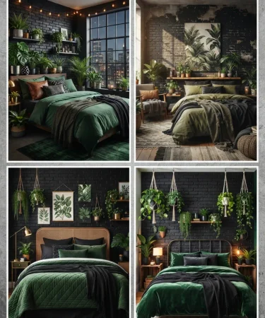 20 Brown Black and Green Bedroom